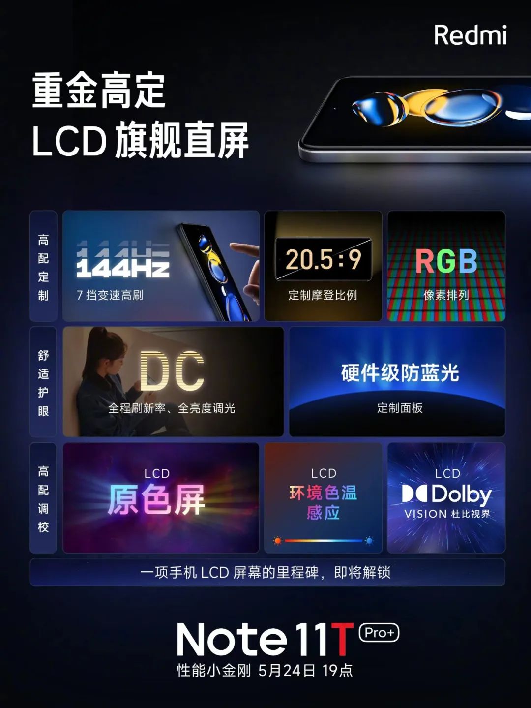 Redmi Note 11T 官宣：将搭载首款获 DM A+ 认证的 LCD 屏幕