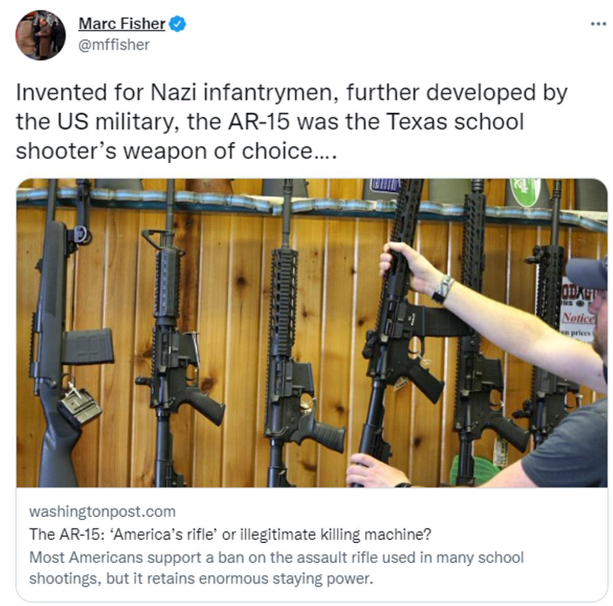 《华盛顿邮报》编辑枪支管制言论引争议，称“AR-15是为纳粹发明的”