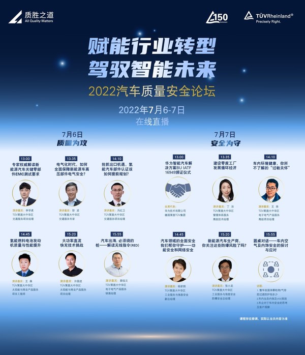 赋能行业转型 驾驭智能未来 TUV莱茵将举办2022汽车质量安全论坛