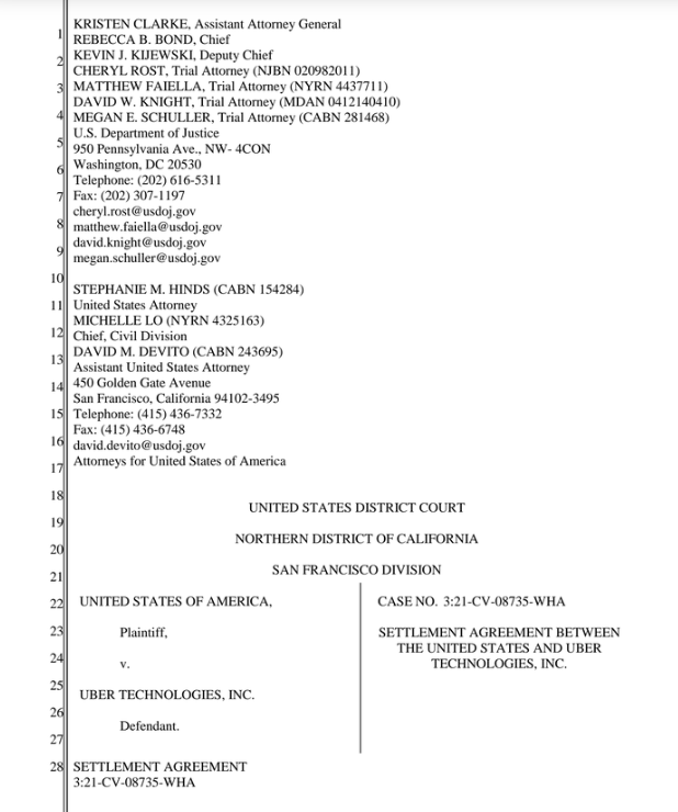 与美司法部达成和解后 Uber将向残疾乘客支付超过200万美元的费用