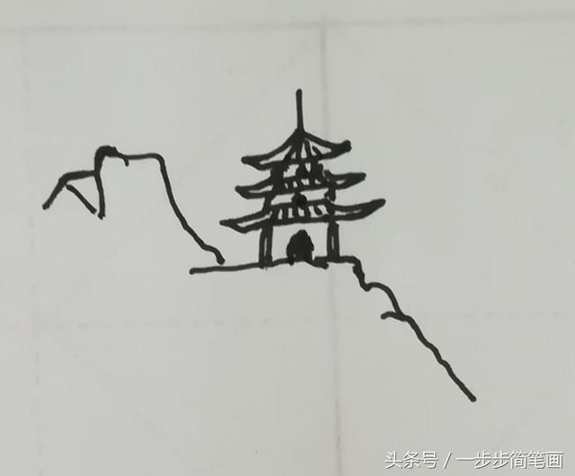 亭子简笔画怎么画，亭子简笔画简笔画（简笔画山中的亭子小路）