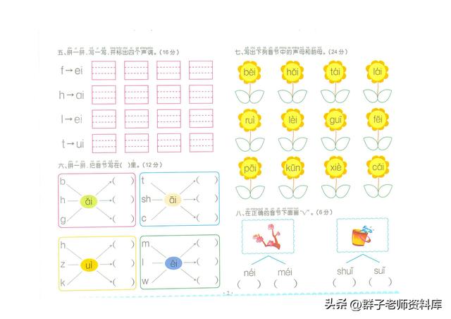 18个复韵母表，拼音复韵母+鼻韵母+整体认读拼音