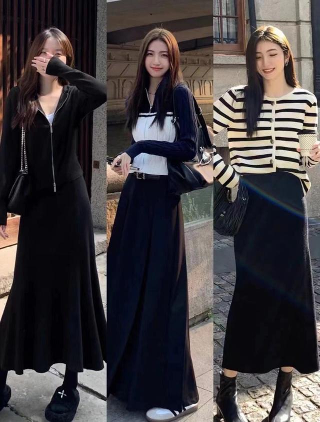 黑色半身裙怎么搭配上衣图片,黑色半身裙搭配上衣图片(不挑身材的"